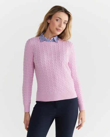 Merino Wool Baby Cable Sweater in BABY PINK