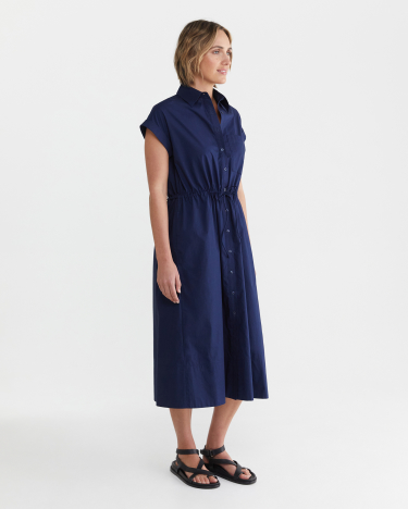 Alex Poplin Dress in NAVY