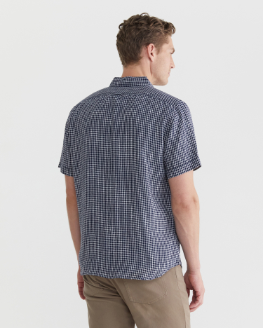 Check Linen Shirt in NAVY