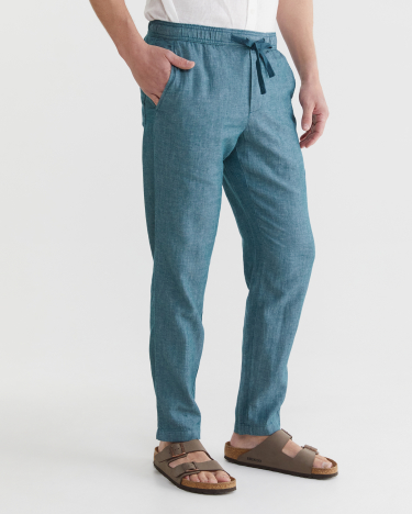 Caffery Yarn Dyed Linen Pant in LAGOON