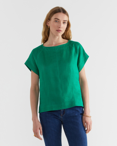 Allegra Linen Top in EMERALD