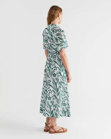 Farrah Cotton Voile Dress in WHITE/GREEN