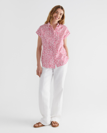Dashed Lily Voile Short Sleeve Shirt in PINK/WHITE