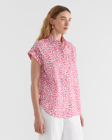 Dashed Lily Voile Short Sleeve Shirt in PINK/WHITE
