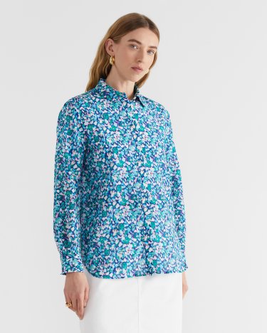 Carolina Cotton Silk Shirt in BLUE MULTI