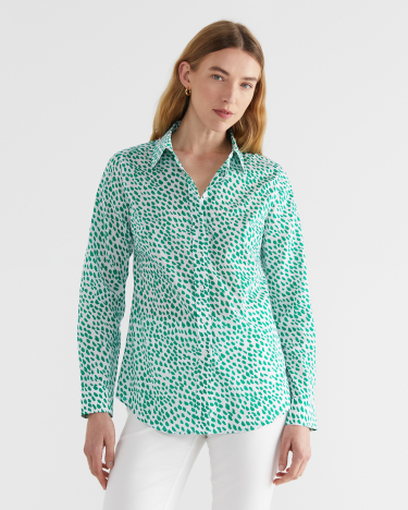 Dashed Lily Voile Shirt in WHITE/GREEN