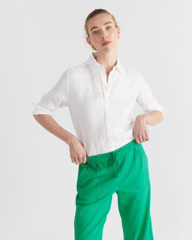 Rosa Crop Linen Pant in EMERALD