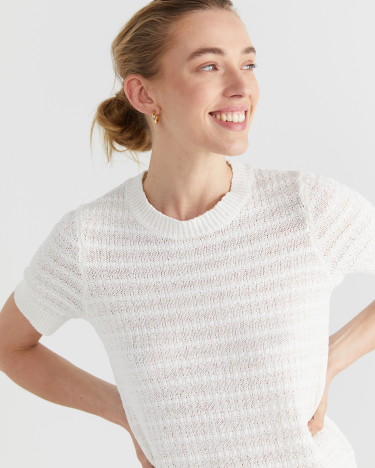 Josie Tape Yarn Textured Knit in IVORY