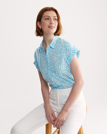 Dashed Lily Voile Short Sleeve Shirt in WHITE/BLUE