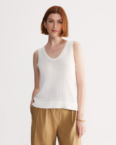 Josie Tape Yarn Singlet in WHITE