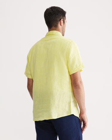 Yarn Dyed Linen Short Sleeve Shirt in LEMON