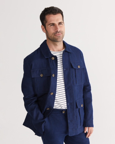 Linen Field Jacket in NAVY