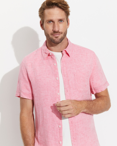 Yarn Dyed Linen Short Sleeve Shirt in PUNCH