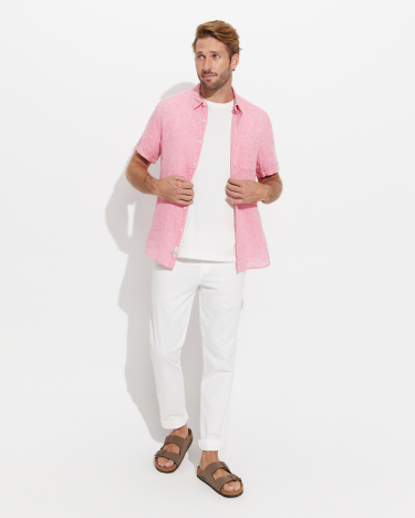 Yarn Dyed Linen Short Sleeve Shirt in PUNCH