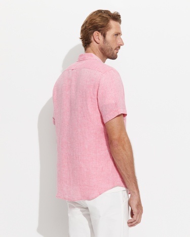 Yarn Dyed Linen Short Sleeve Shirt in PUNCH