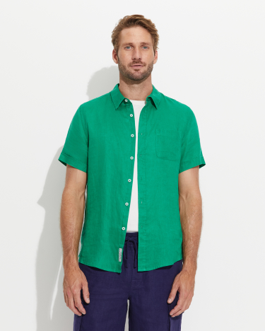 Linen Short Sleeve Shirt in JUNGLE
