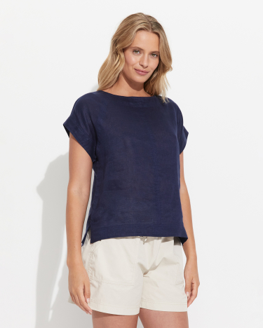 Allegra Linen Top in NAVY