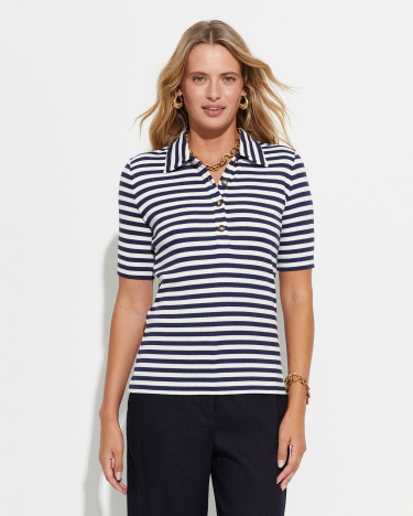 Deena Stripe Polo in NAVY/WHITE