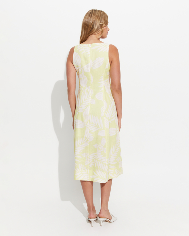 Loreta Linen Dress in WHITE/GREEN