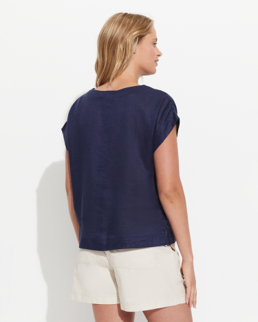 Allegra Linen Top in NAVY