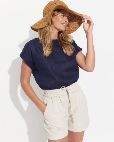 Allegra Linen Top in NAVY