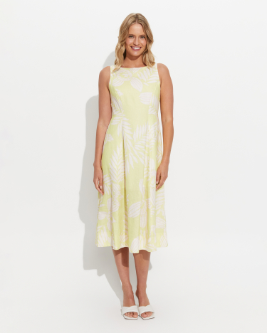 Loreta Linen Dress in WHITE/GREEN