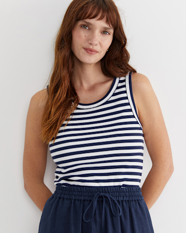 Julia Stripe Rib Tank in WHITE/NAVY