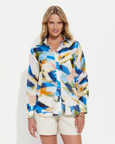 Carmen Cotton Silk Shirt in BLUE MULTI