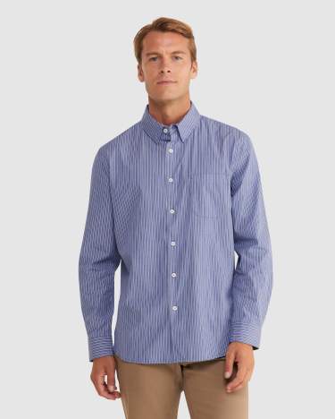 Woolf Stripe Long Sleeve Shirt in BLUE