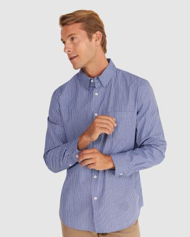 Woolf Stripe Long Sleeve Shirt in BLUE