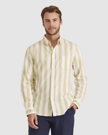 Peter Stripe Long Sleeve Shirt in LIGHT OLIVE