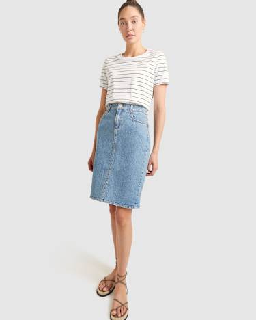 Brodie Denim Skirt in WASHED DENIM
