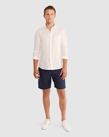 Long Sleeve Linen Shirt in WHITE