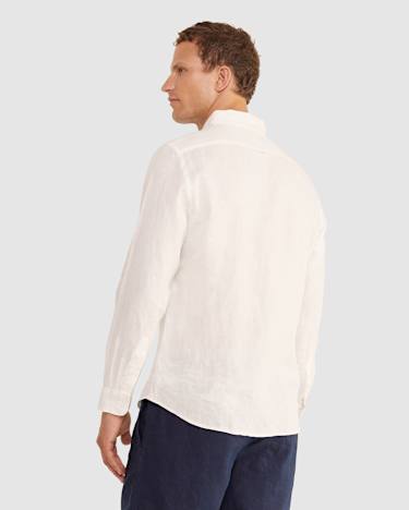 Long Sleeve Linen Shirt in WHITE
