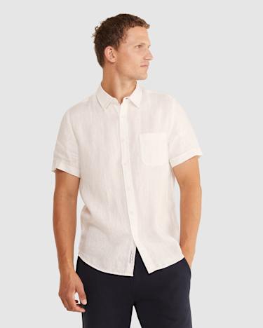 Linen Short Sleeve Shirt in WHITE