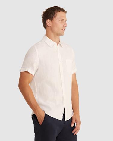 Linen Short Sleeve Shirt in WHITE