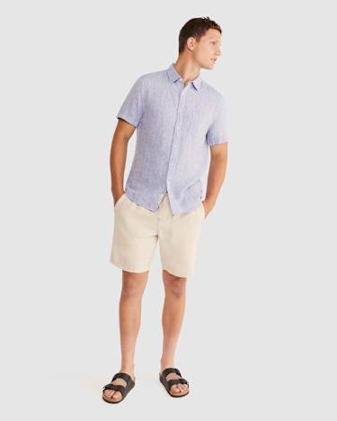 Yarn Dyed Short Sleeve Linen Shirt in CHAMBRAY