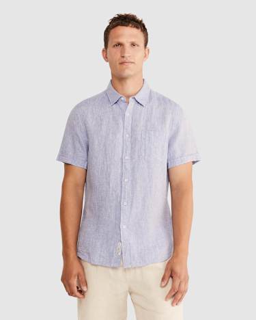Yarn Dyed Short Sleeve Linen Shirt in CHAMBRAY