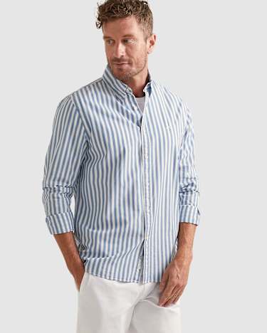 Long Sleeve Broadcloth Shirt in WHITE/BLUE