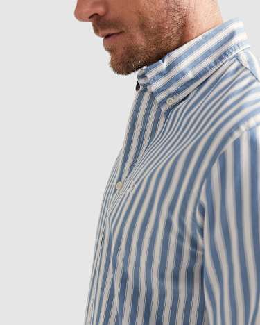 Long Sleeve Broadcloth Shirt in WHITE/BLUE