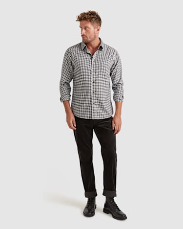 Barack Long Sleeve Check Shirt in NAVY/WHITE