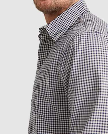 Barack Long Sleeve Check Shirt in NAVY/WHITE