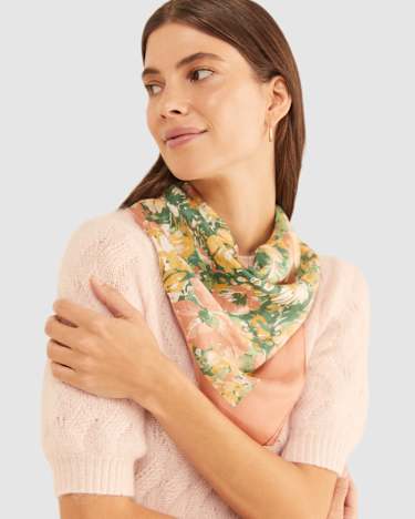 Flora Square Silk Scarf in PINK MULTI