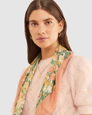 Flora Square Silk Scarf in PINK MULTI