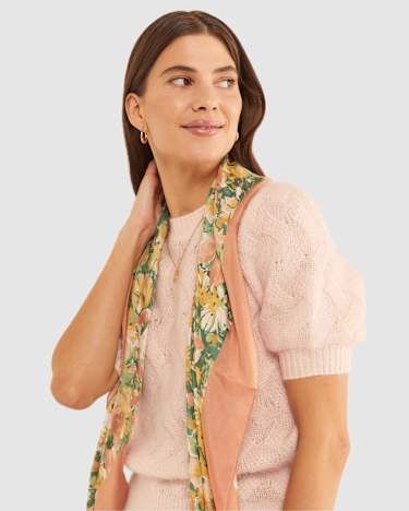 Flora Square Silk Scarf in PINK MULTI