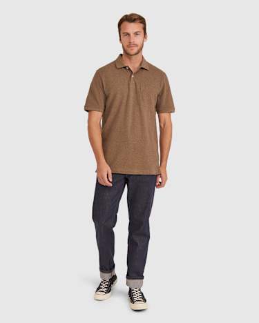 Pique Polo Melange in MOCHA MELANGE