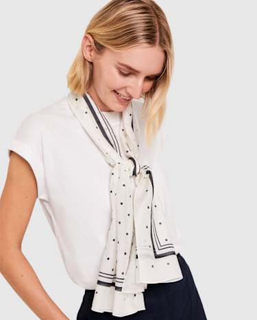Spot Silk Scarf in BLACK/IVORY