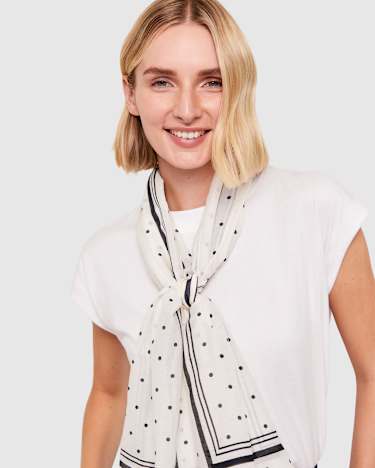 Spot Silk Scarf in BLACK/IVORY