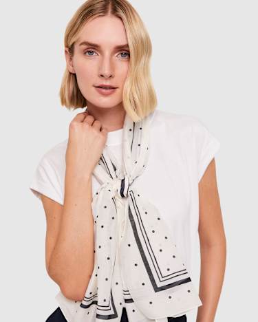 Spot Silk Scarf in BLACK/IVORY