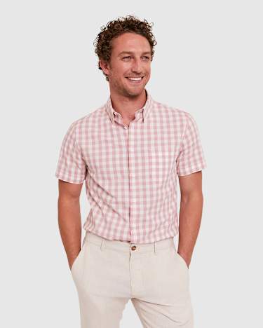 Penfield Short Sleeve Shirt in PINK/WHITE